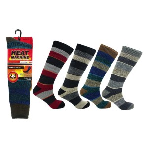 Heat Machine Thermal Long Socks Size 6-11 Grey Stripe