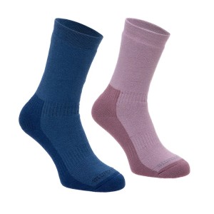 Silverpoint Merino Wool All Terrain Hiker Twin Pack Socks - Rose/Blue